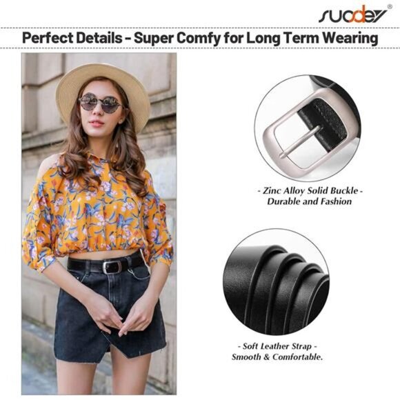 Fashion Womens Leather Belt, Soft Leather Waist Belt with Pin Buckle for Jeans - Picture 4 of 7